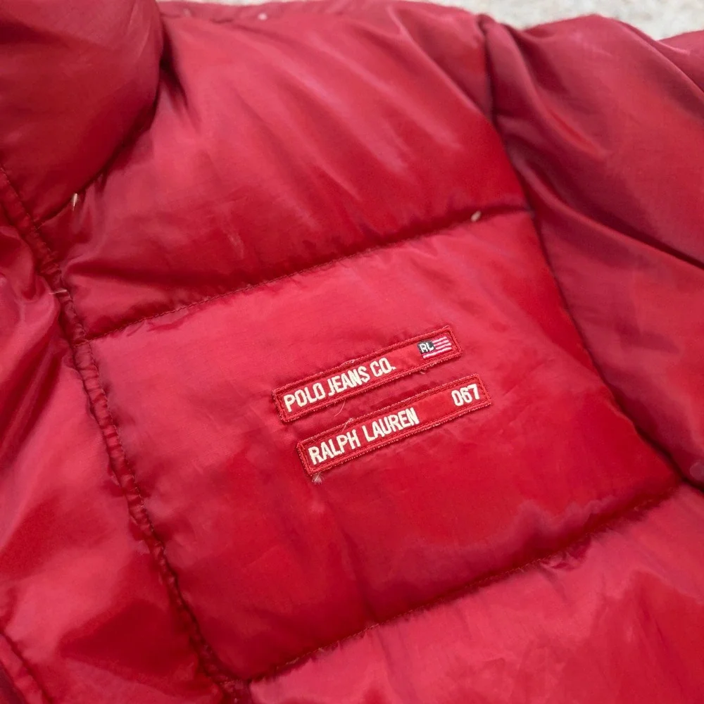 Ralph Lauren Polo Jeans Co Red Puffer Jacket Vintage 90s Oversized Large 067